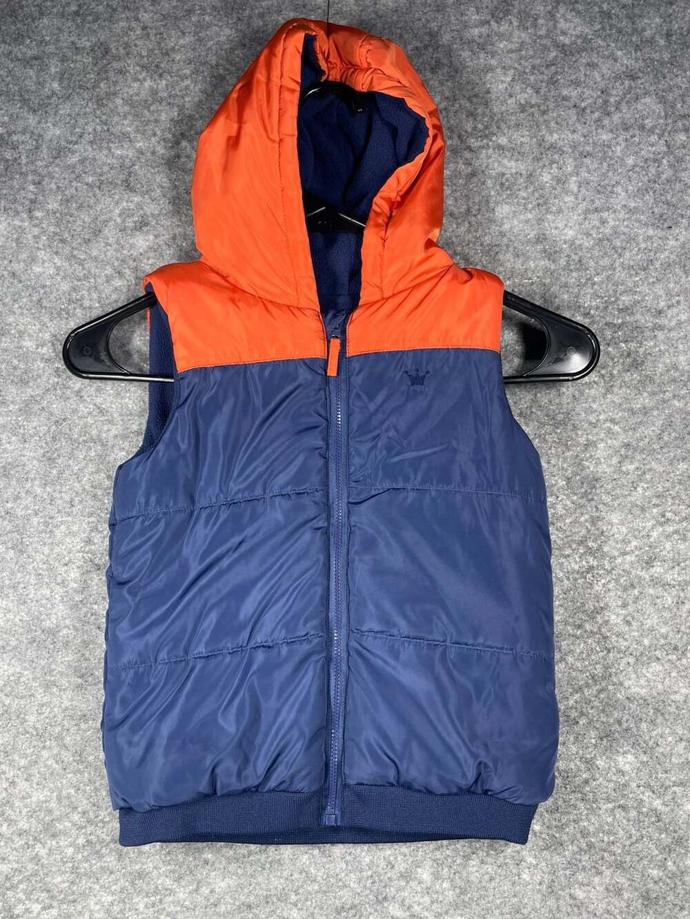 epk Kids Boys Blue and Orange Hooded Puffer Vest Size 3T